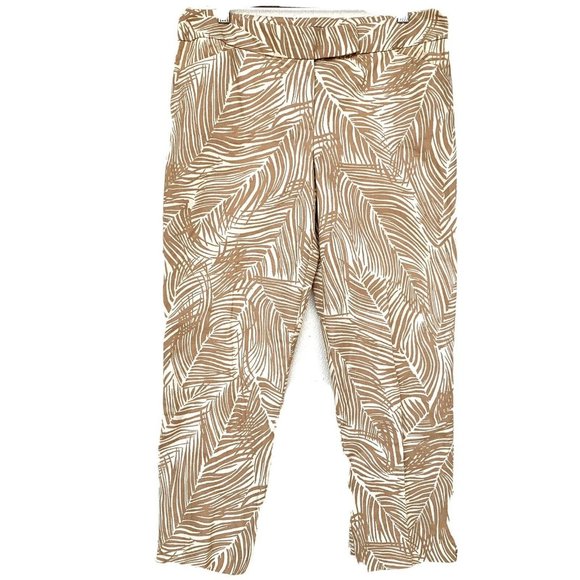 Talbots Women Crop Size 8 White Beige Leaf Print P - Picture 1 of 9